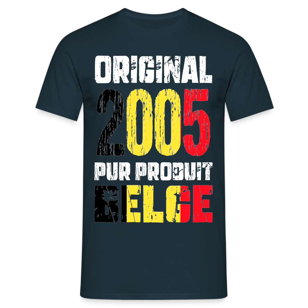 T-shirt Homme - Anniversaire 20 Ans - Original 2005 - Pur produit Belge - marine