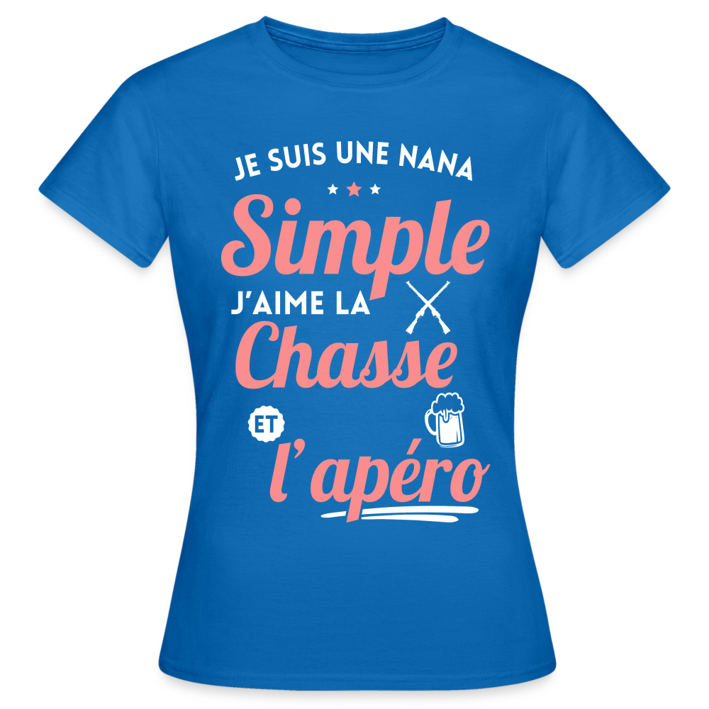 T-shirt Femme - J'aime la chasse et l'apéro - bleu royal