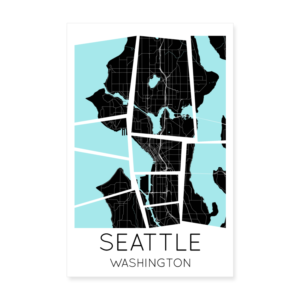 Poster Seattle - Plan Seattle - 20 x 30 cm - blanc