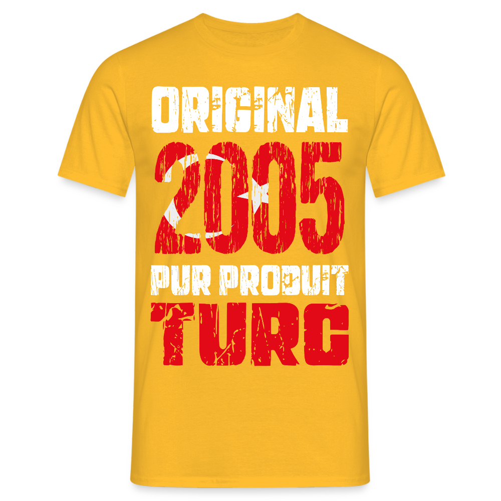 T-shirt Homme - Anniversaire 20 Ans - Original 2005 - Pur produit Turc - jaune