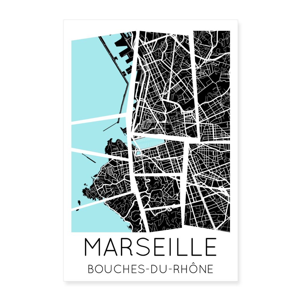 Poster Marseille - Plan Marseille - 60 x 90 cm - blanc