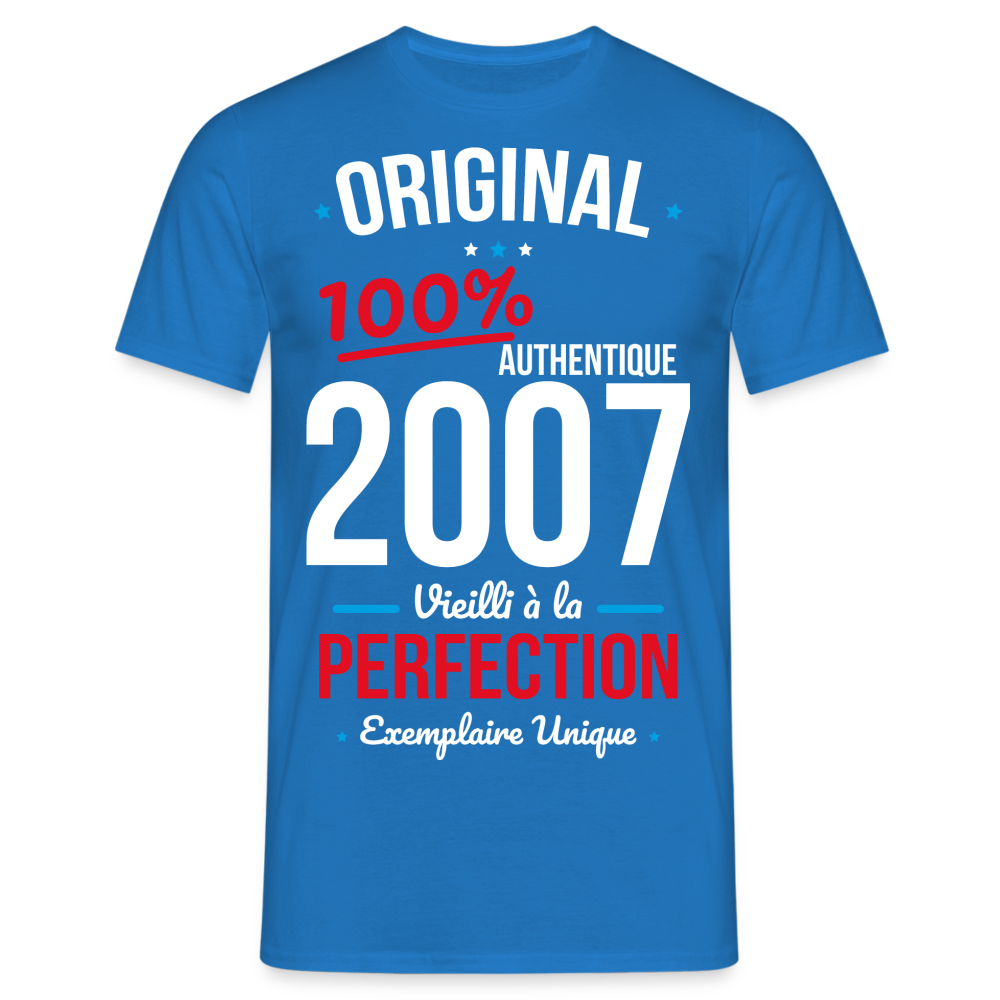 T-shirt Homme - Anniversaire 18 Ans - Original 2007 - bleu royal