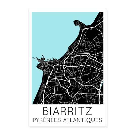 Poster Biarritz - Plan Biarritz - 40 x 60 cm - blanc