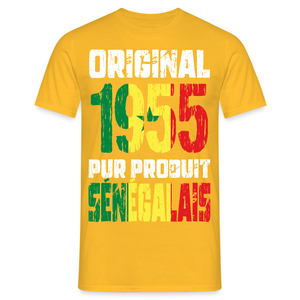 T-shirt Homme - Anniversaire 70 Ans - Original 1955 - Pur produit Sénégalais - jaune