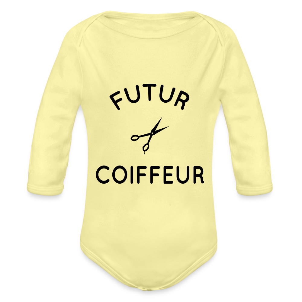 Body Bébé bio manches longues - Futur coiffeur - jaune délavé