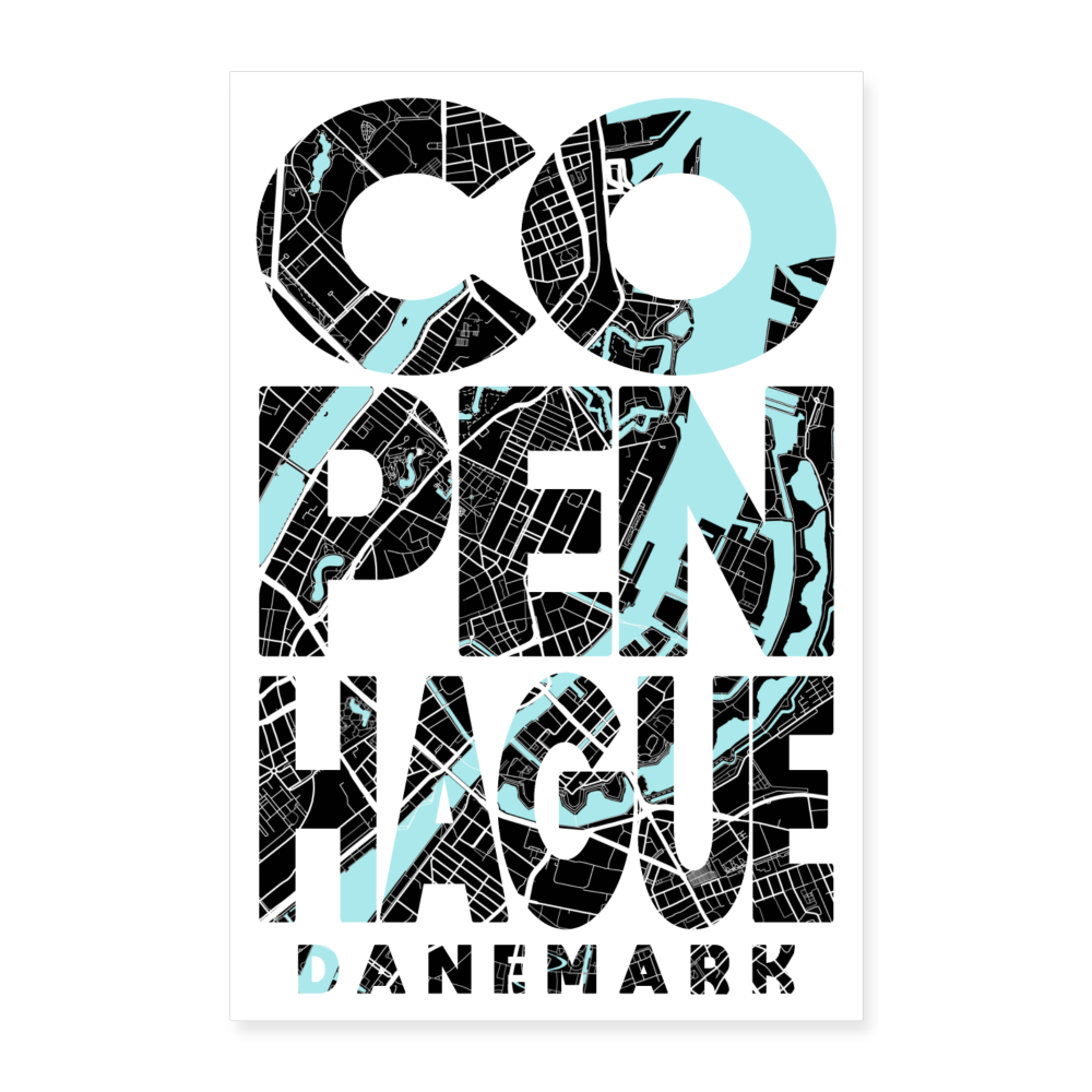 Poster Copenhague - Plan Copenhague - 60 x 90 cm - blanc