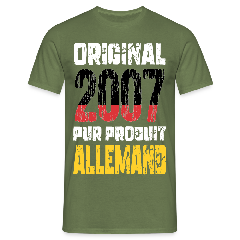 T-shirt Homme - Anniversaire 18 Ans - Original 2007 - Pur produit Allemand - vert militaire