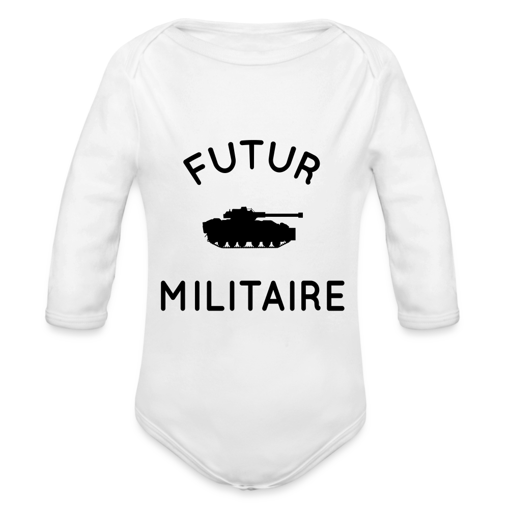 Body Bébé bio manches longues - Futur militaire - blanc