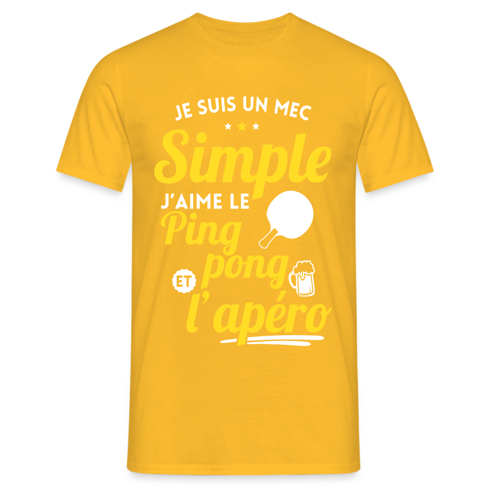 T-shirt Homme - J'aime le ping-pong et l'apéro - jaune