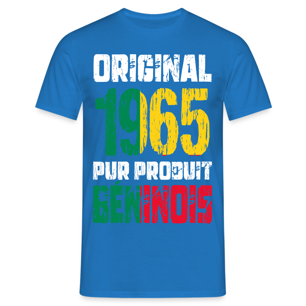 T-shirt Homme - Anniversaire 60 Ans - Original 1965 - Pur produit Béninois - bleu royal