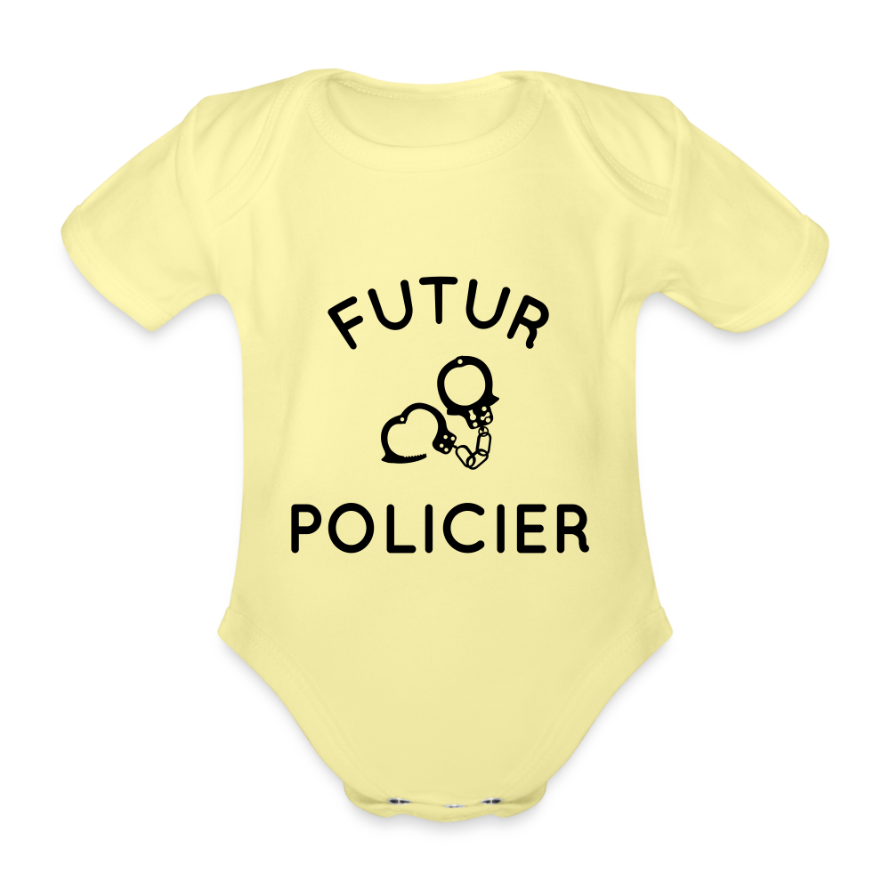 Body Bébé bio manches courtes - Futur policier - jaune délavé