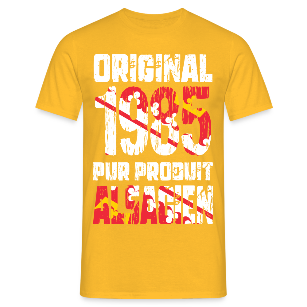 T-shirt Homme - Anniversaire 40 Ans - Original 1985 - Pur produit Alsacien - jaune