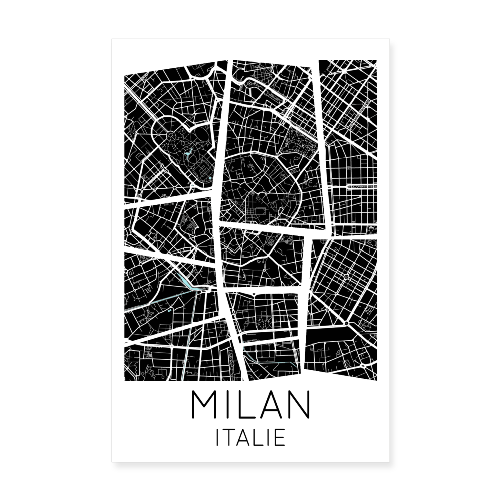 Poster Milan - Plan Milan - 20 x 30 cm - blanc