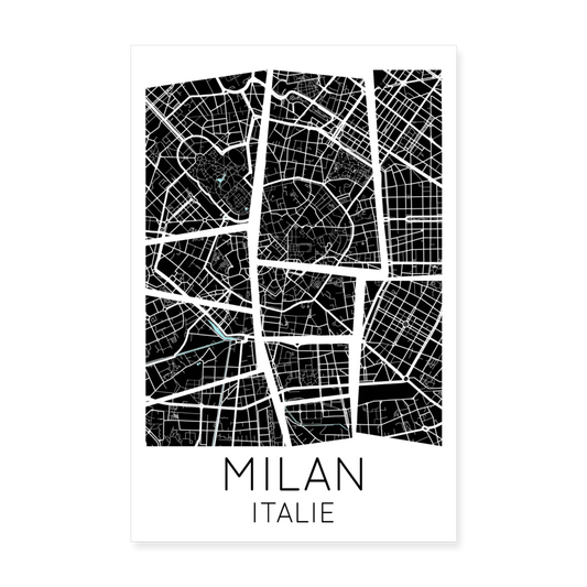 Poster Milan - Plan Milan - 20 x 30 cm - blanc