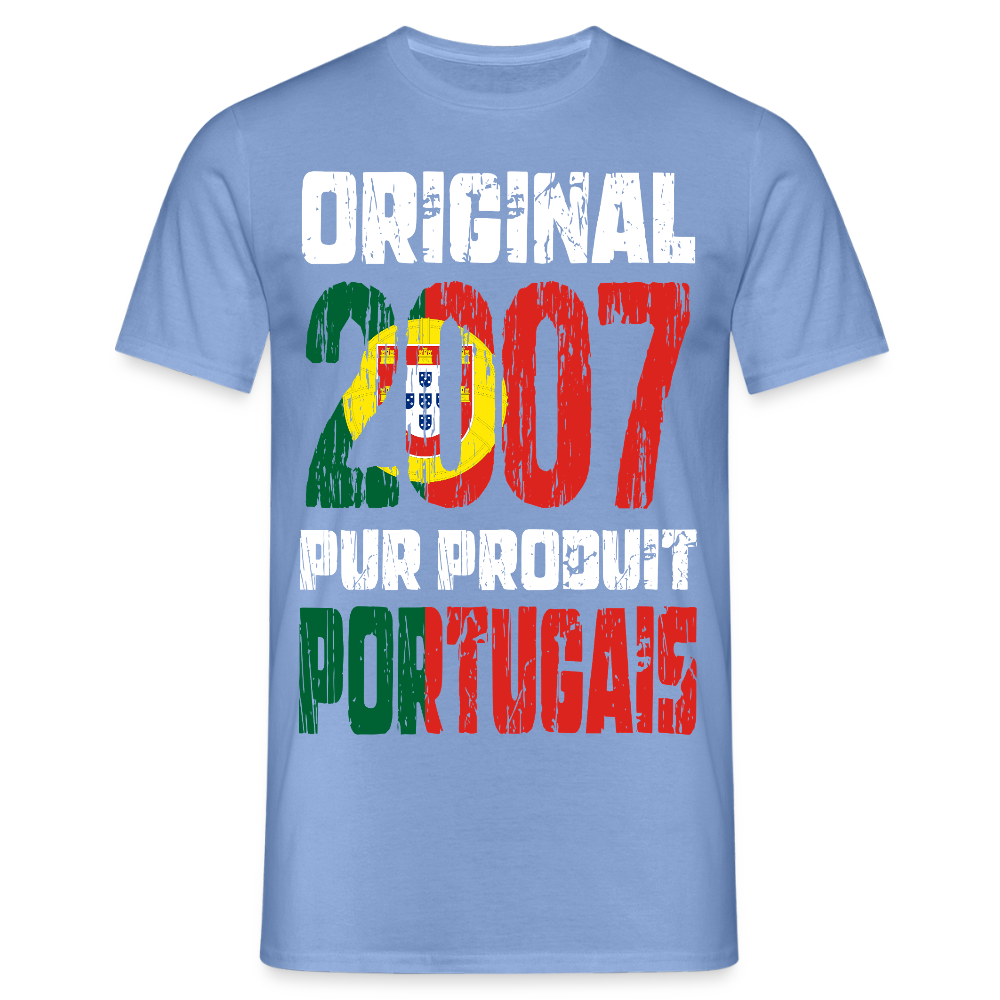 T-shirt Homme - Anniversaire 18 Ans - Original 2007 - Pur produit Portugais - carolina blue