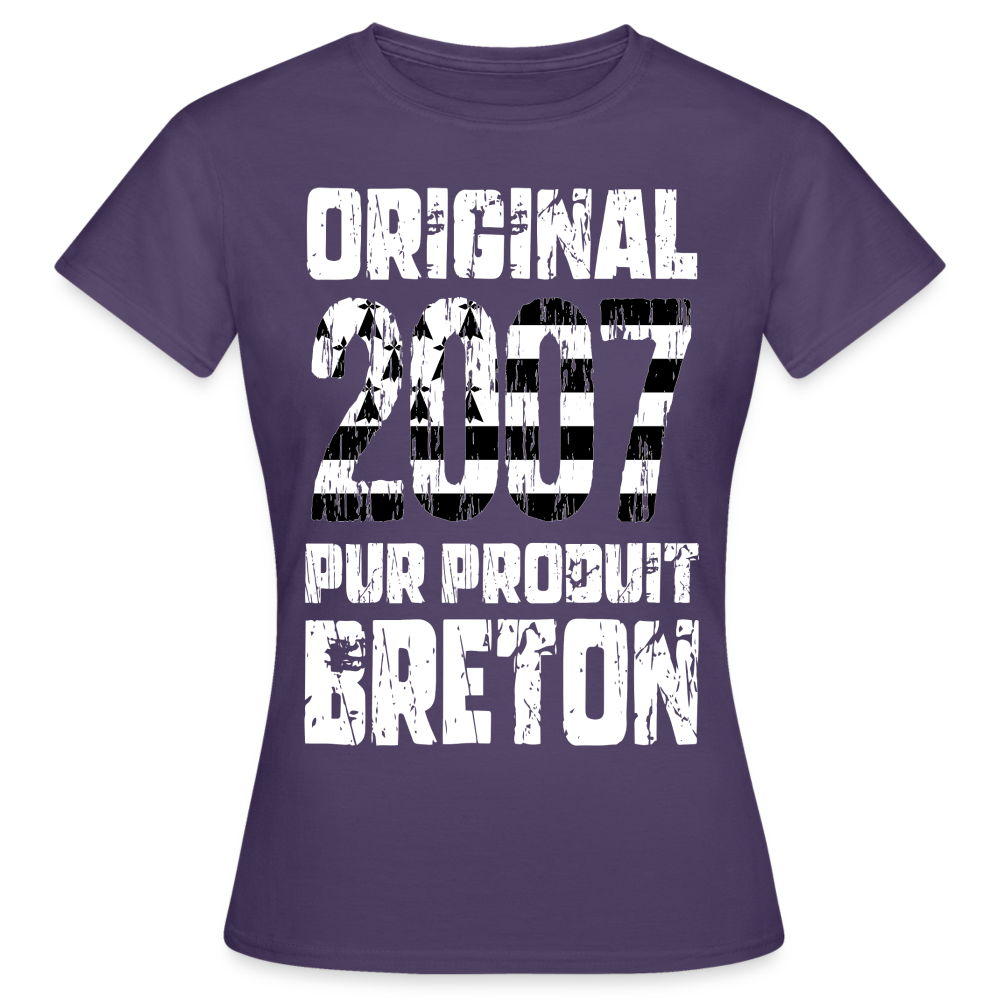 T-shirt Femme - Anniversaire 18 Ans - Original 2007 - Pur produit Breton - violet foncé