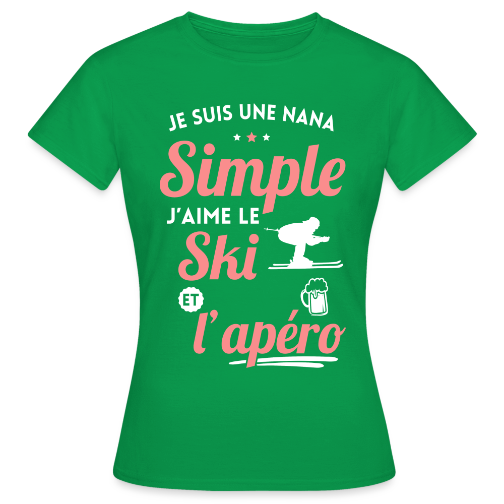 T-shirt Femme - J'aime le ski et l'apéro - vert