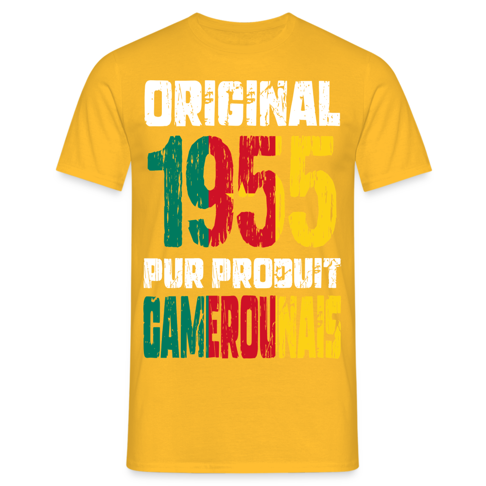 T-shirt Homme - Anniversaire 70 Ans - Original 1955 - Pur produit Camerounais - jaune