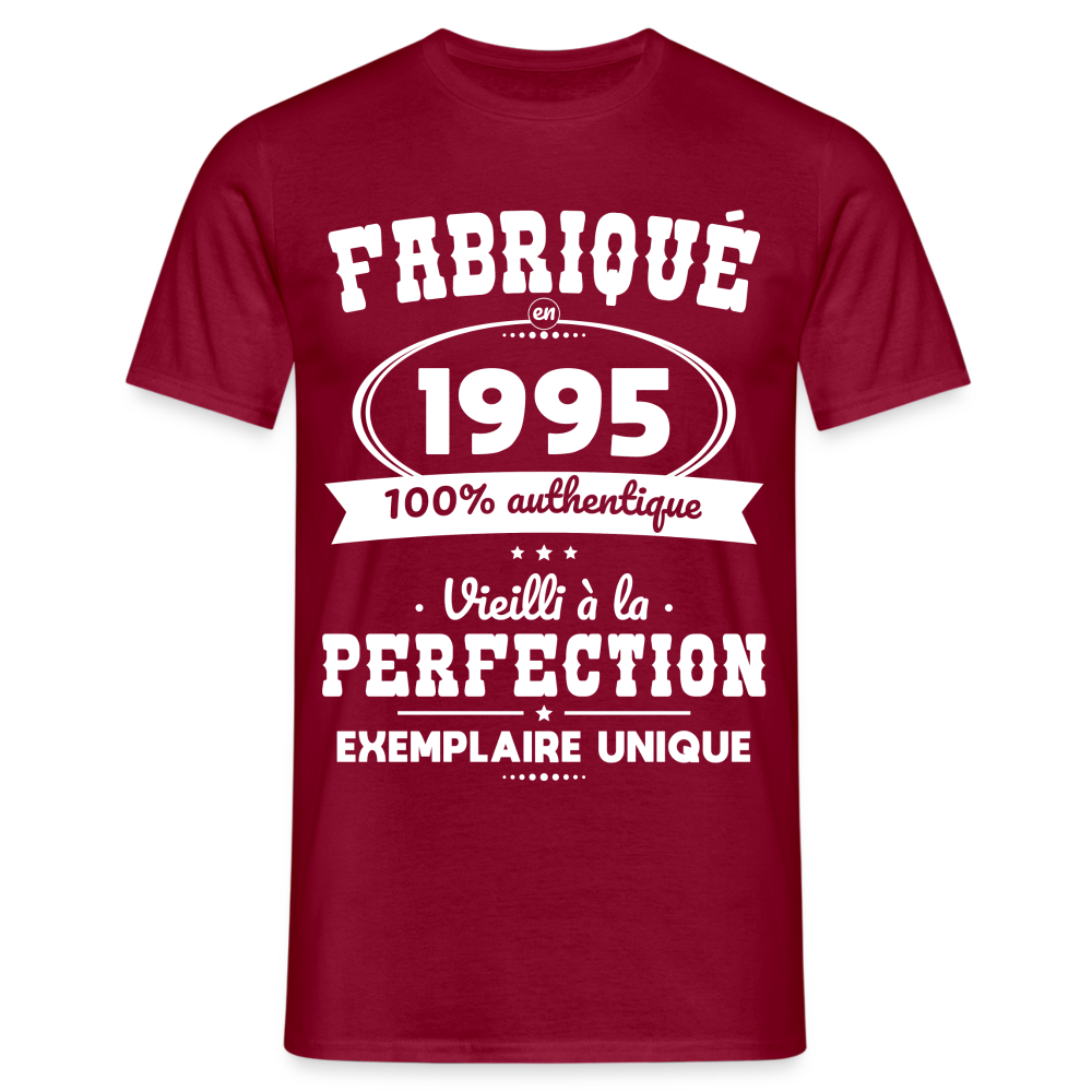 T-shirt Homme - Anniversaire 30 Ans - Fabriqué en 1995 - rouge brique