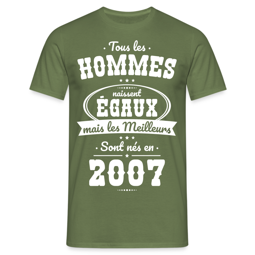 T-shirt Homme - Anniversaire 18 Ans - Les meilleurs sont nés en 2007 - vert militaire