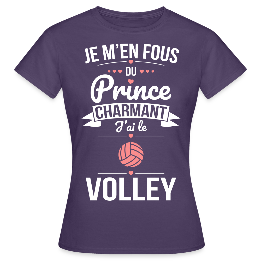 T-shirt Femme - Je m'en fous du prince charmant j'ai le volley - violet foncé