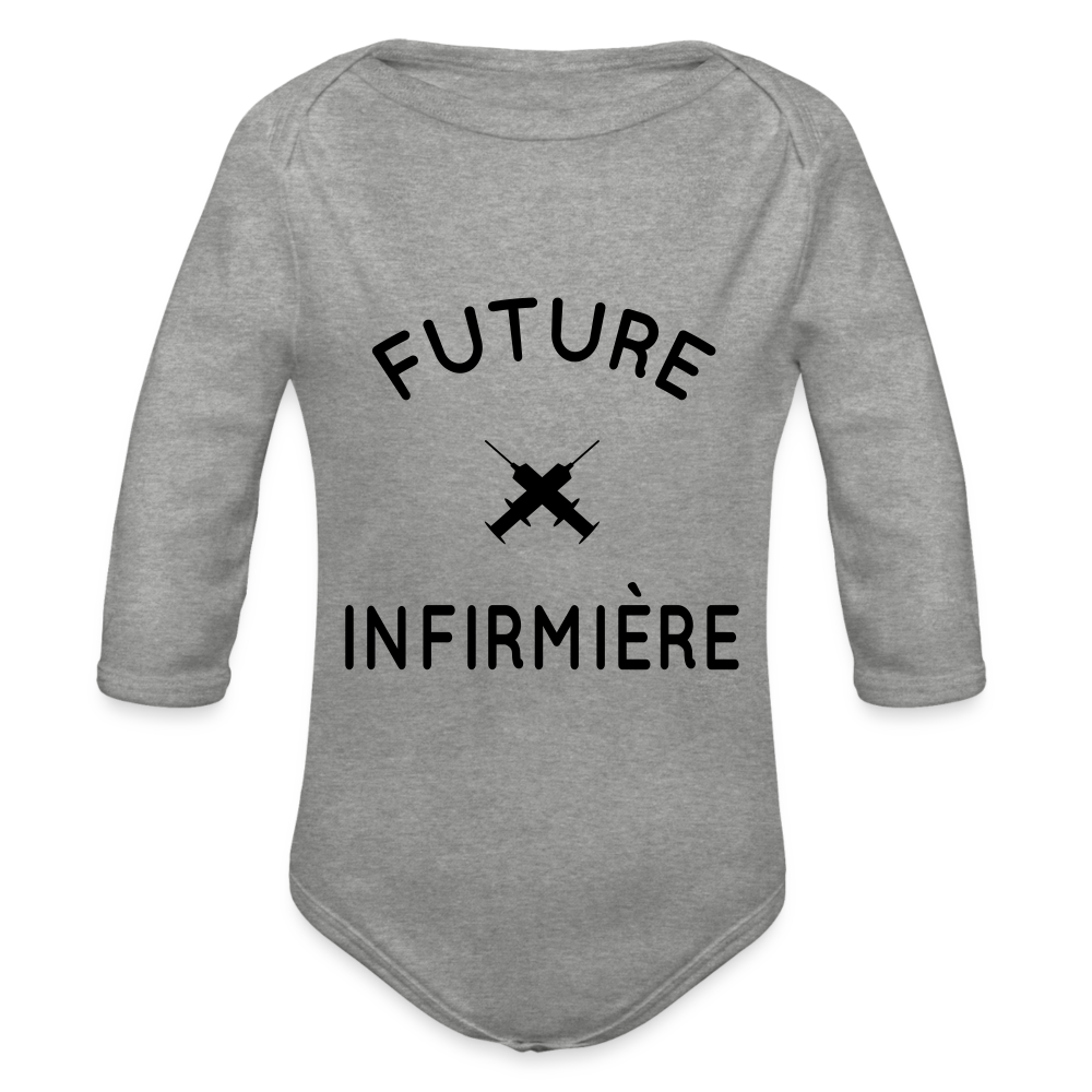 Body Bébé bio manches longues - Future infirmière - gris chiné