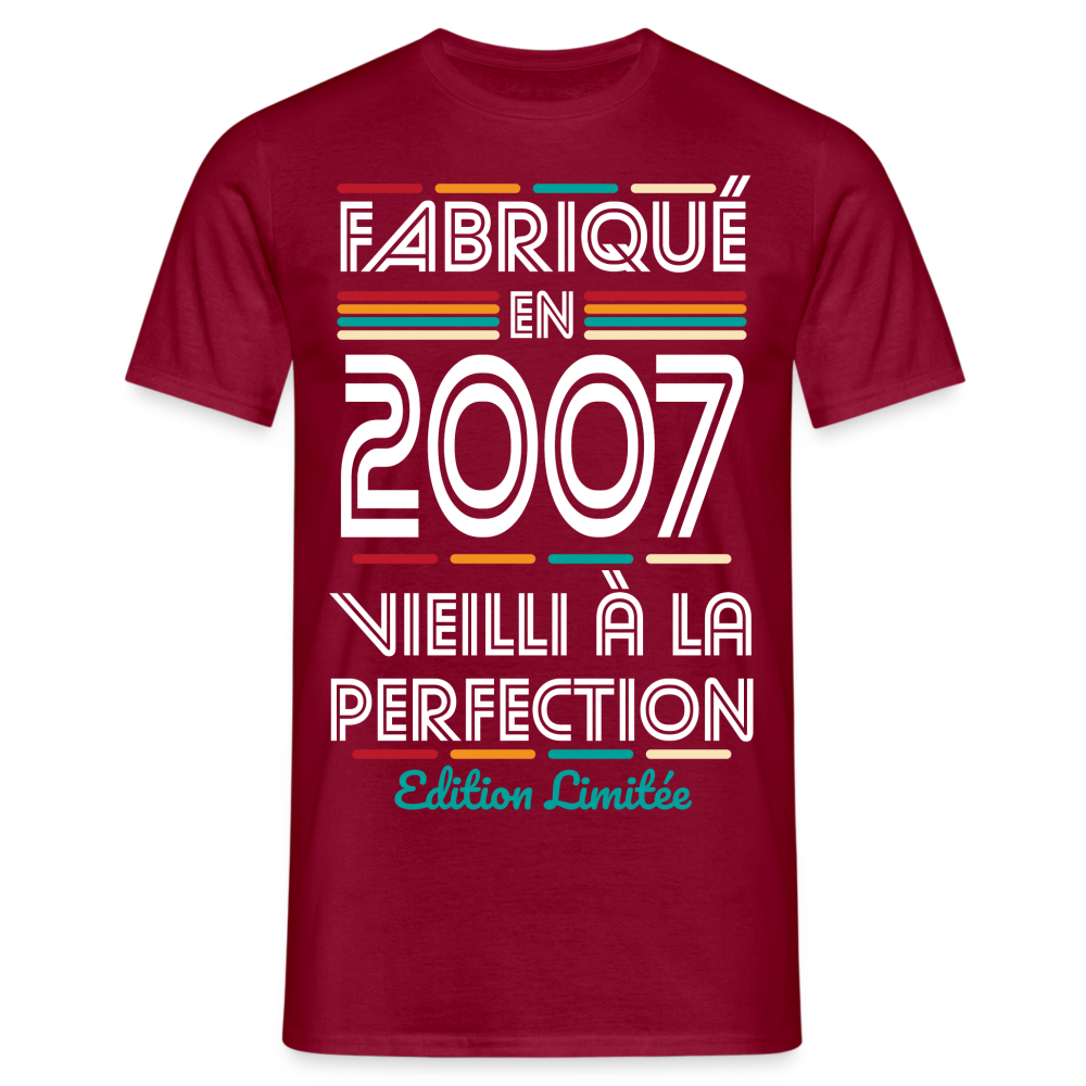 T-shirt Homme - Anniversaire 18 Ans - Fabriqué en 2007 - rouge brique