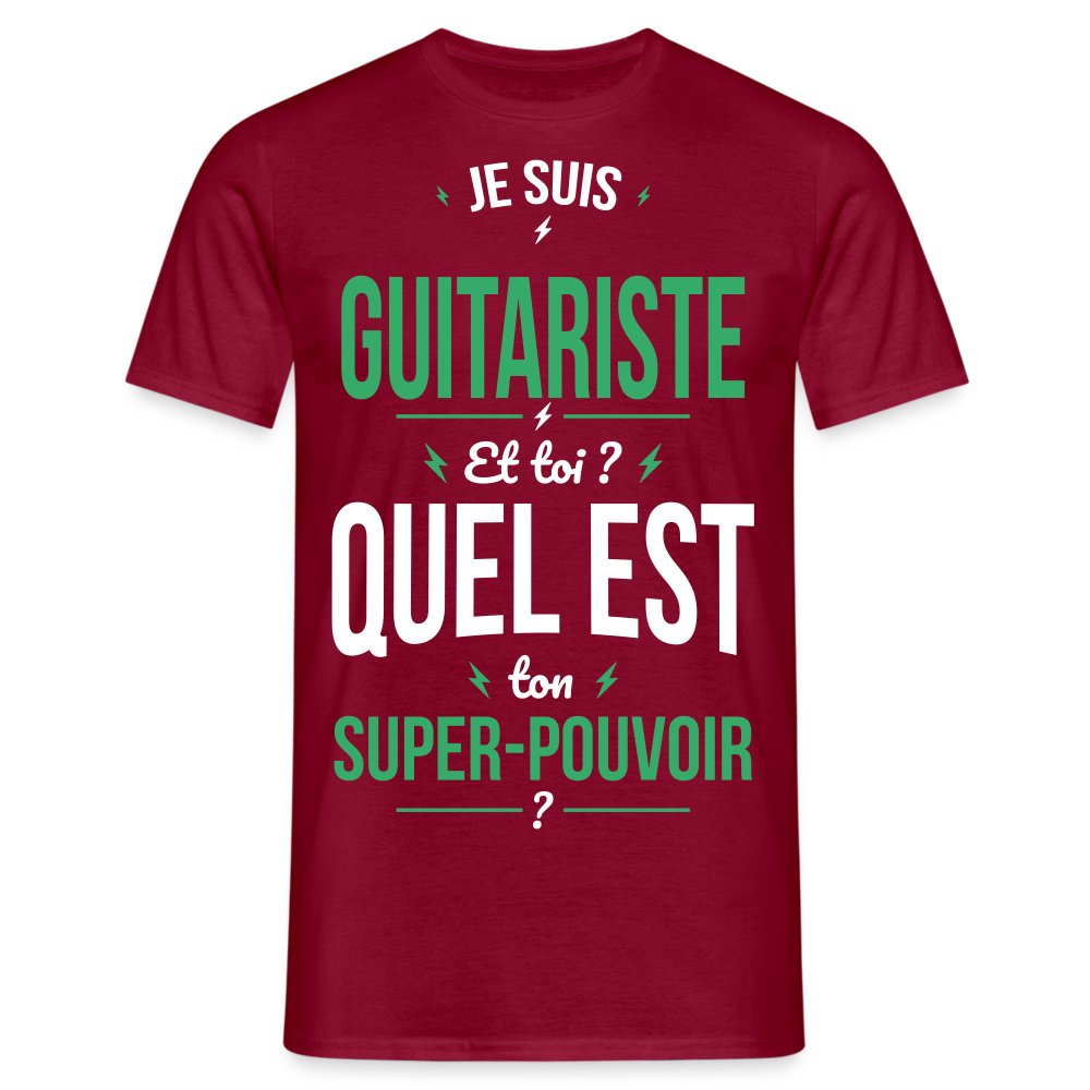 T-shirt Homme - Je suis guitariste - Super-pouvoir - rouge brique