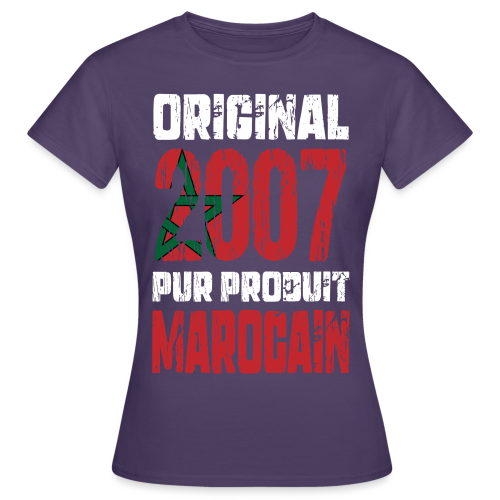 T-shirt Femme - Anniversaire 18 Ans - Original 2007 - Pur produit Marocain - violet foncé