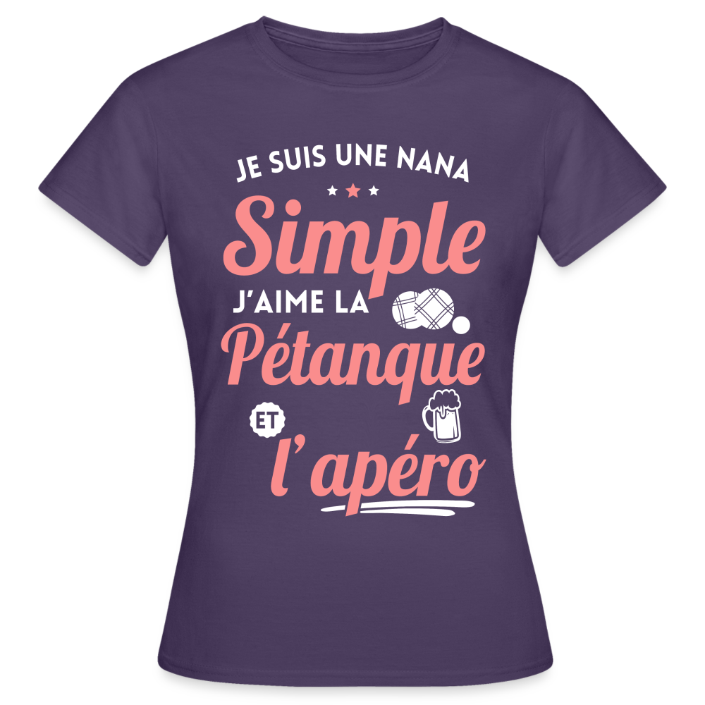 T-shirt Femme - J'aime la pétanque et l'apéro - violet foncé