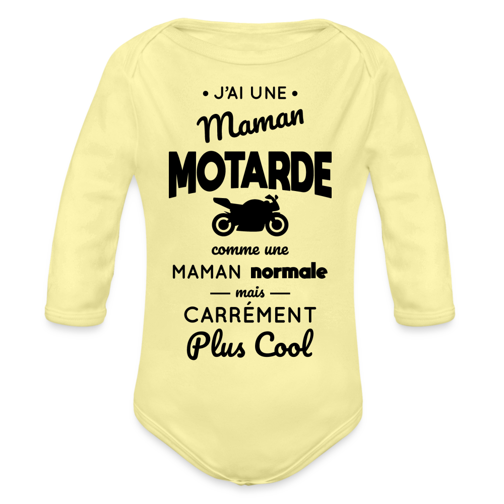 Body Bébé bio manches longues - J'ai une maman motarde - jaune délavé