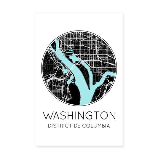 Poster Washington - Plan Washington - 20 x 30 cm - blanc