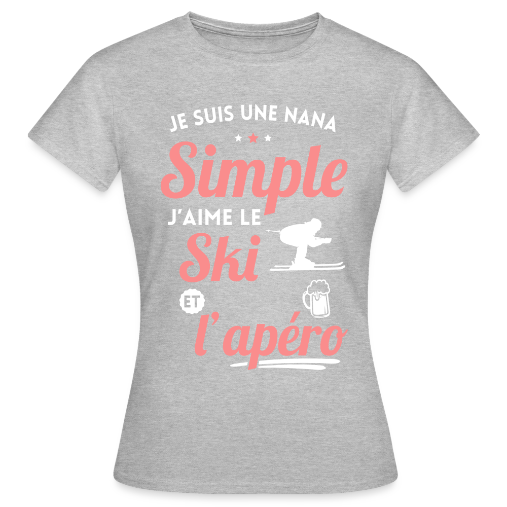 T-shirt Femme - J'aime le ski et l'apéro - gris chiné