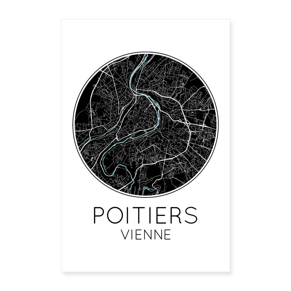 Poster Poitiers - Plan Poitiers - 60 x 90 cm - blanc