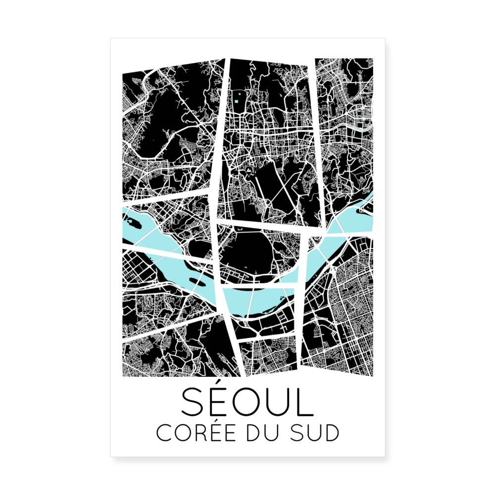 Poster Séoul - Plan Séoul - 20 x 30 cm - blanc