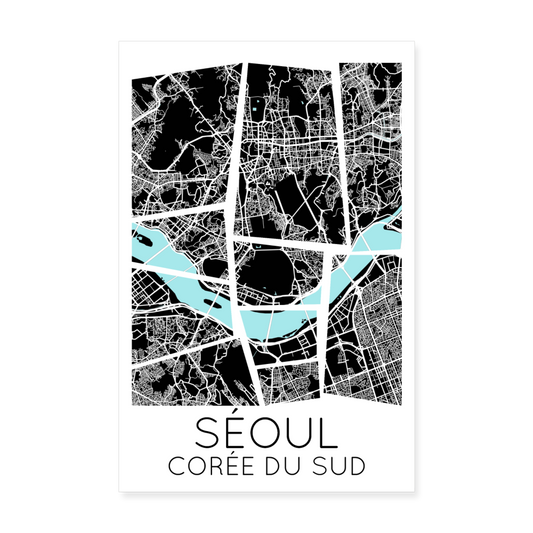 Poster Séoul - Plan Séoul - 20 x 30 cm - blanc