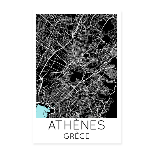 Poster Athènes - Plan Athènes - 60 x 90 cm - blanc