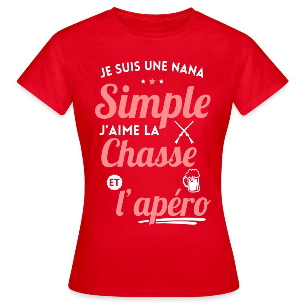 T-shirt Femme - J'aime la chasse et l'apéro - rouge