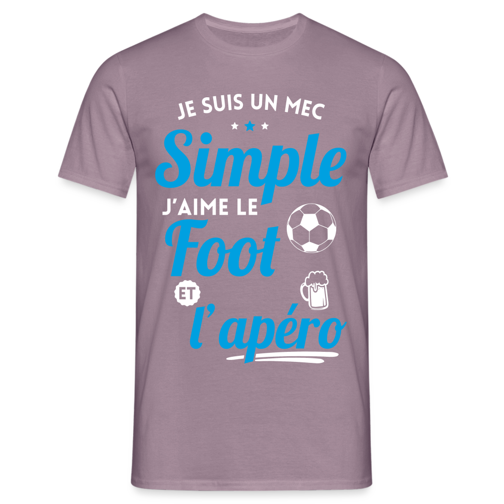 T-shirt Homme -  J'aime le foot et l'apéro - mauve gris 