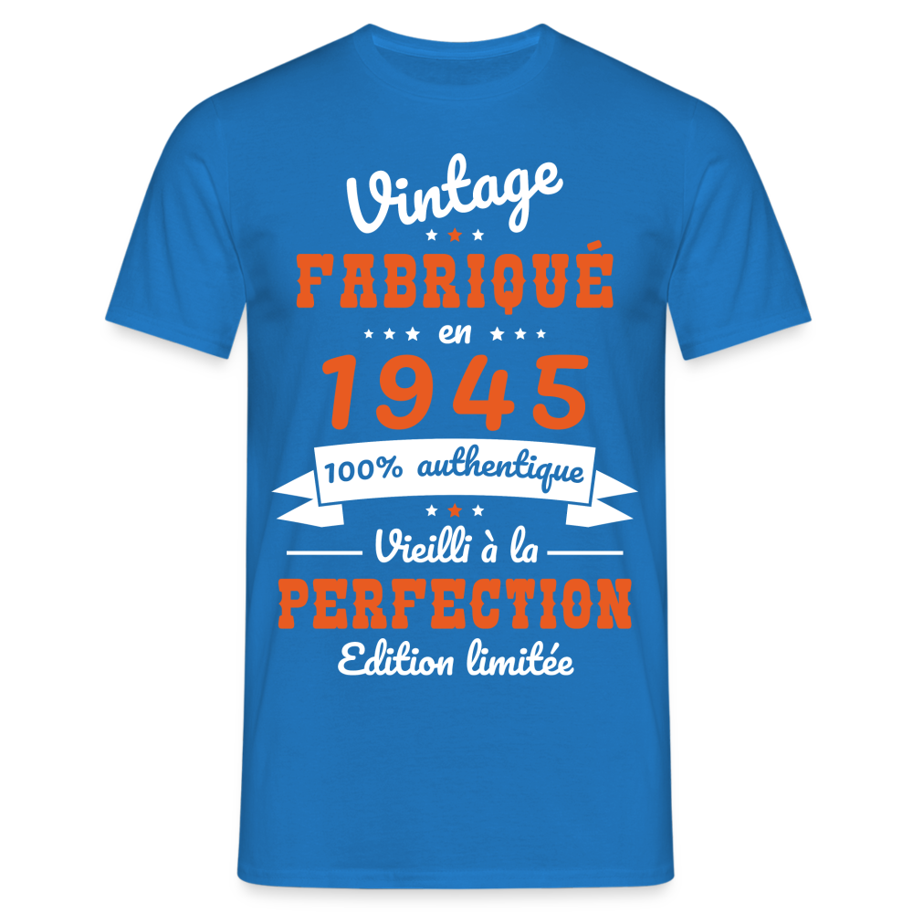 T-shirt Homme - Anniversaire 80 Ans - Vintage fabriqué en 1945 - bleu royal