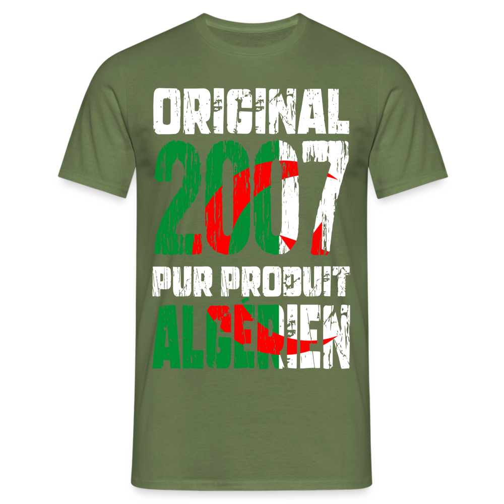 T-shirt Homme - Anniversaire 18 Ans - Original 2007 - Pur produit Algérien - vert militaire