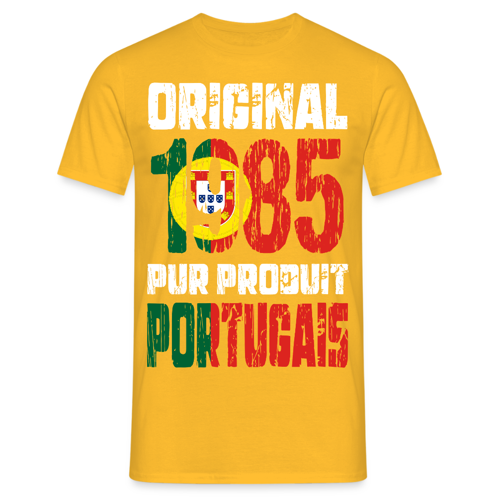 T-shirt Homme - Anniversaire 40 Ans - Original 1985 - Pur produit Portugais - jaune