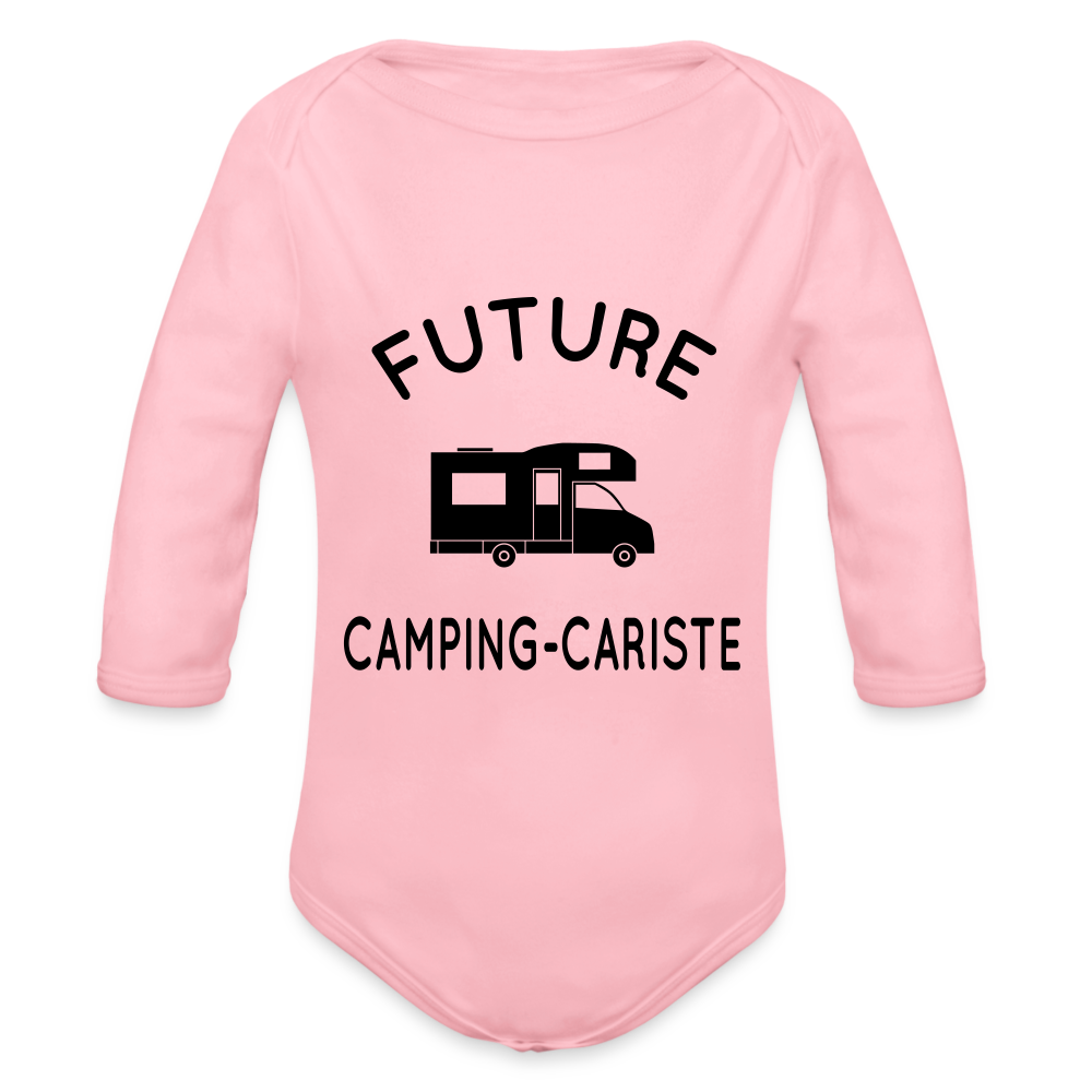 Body Bébé bio manches longues - Future camping-cariste - rose clair