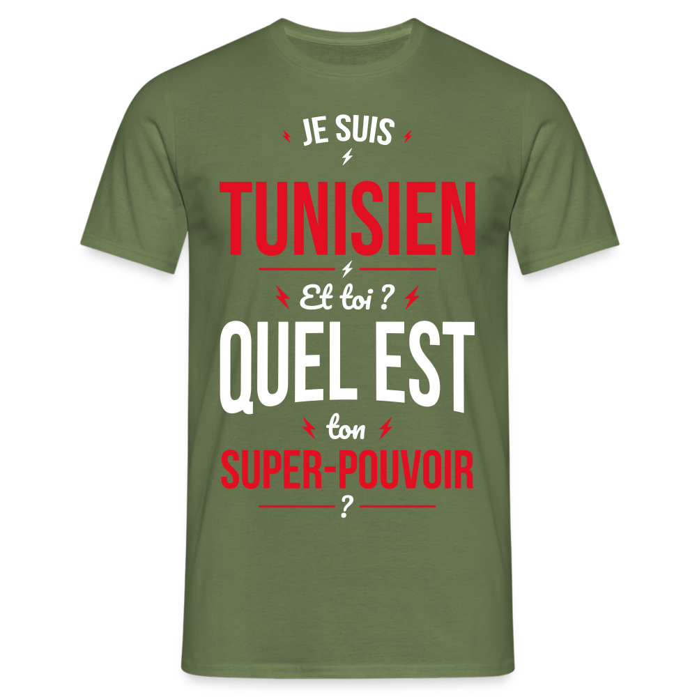 T-shirt Homme - Je suis Tunisien - Super-pouvoir - vert militaire