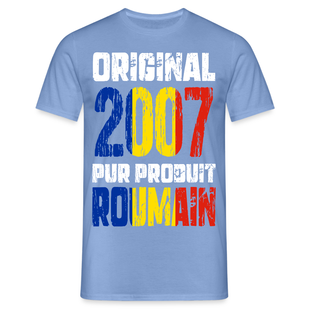 T-shirt Homme - Anniversaire 18 Ans - Original 2007 - Pur produit Roumain - carolina blue