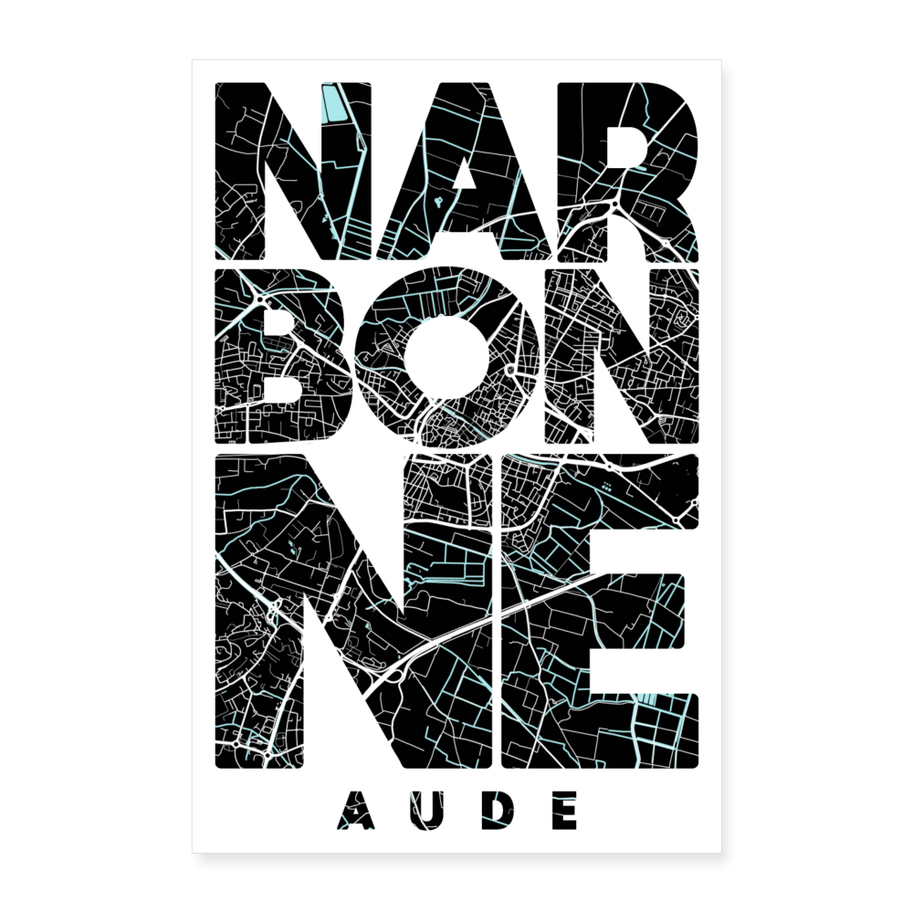 Poster Narbonne - Plan Narbonne - 60 x 90 cm - blanc