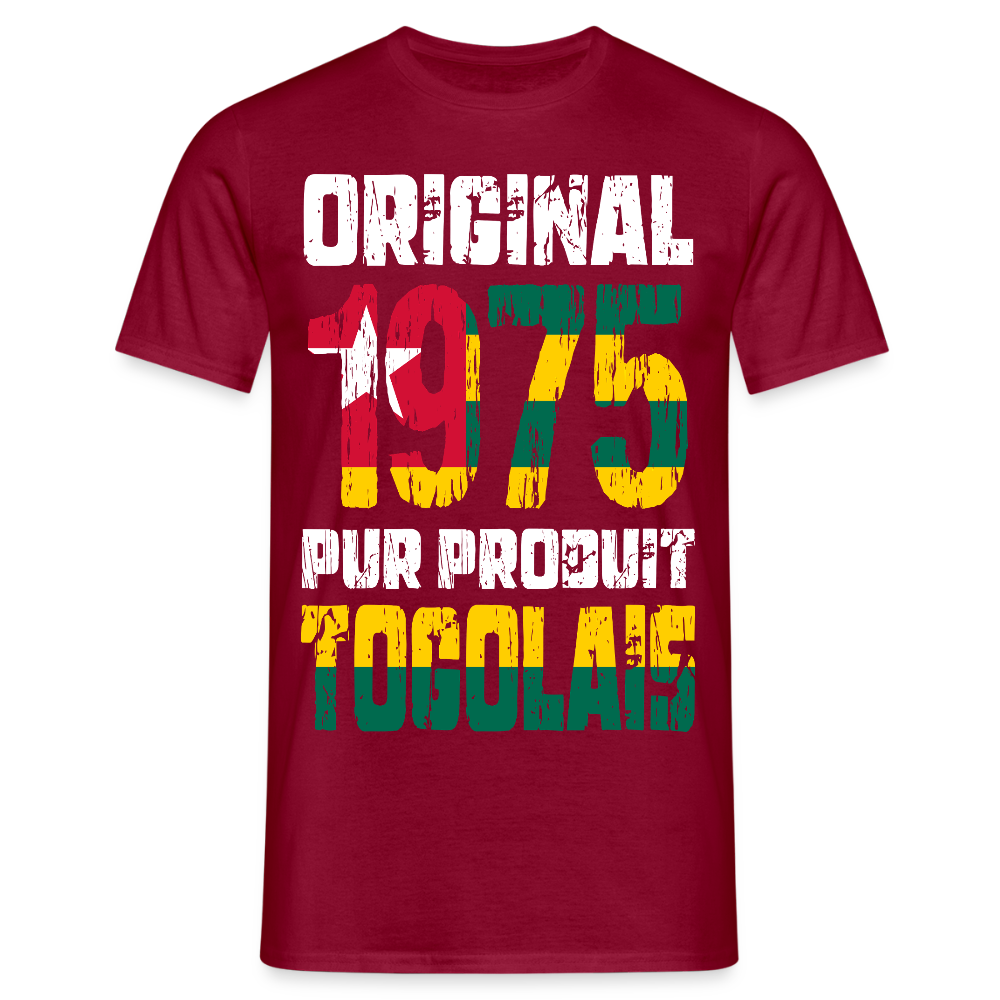 T-shirt Homme - Anniversaire 50 Ans - Original 1975 - Pur produit Togolais - rouge brique