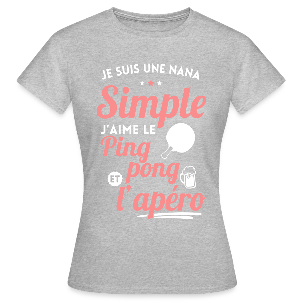 T-shirt Femme - J'aime le ping-pong et l'apéro - gris chiné