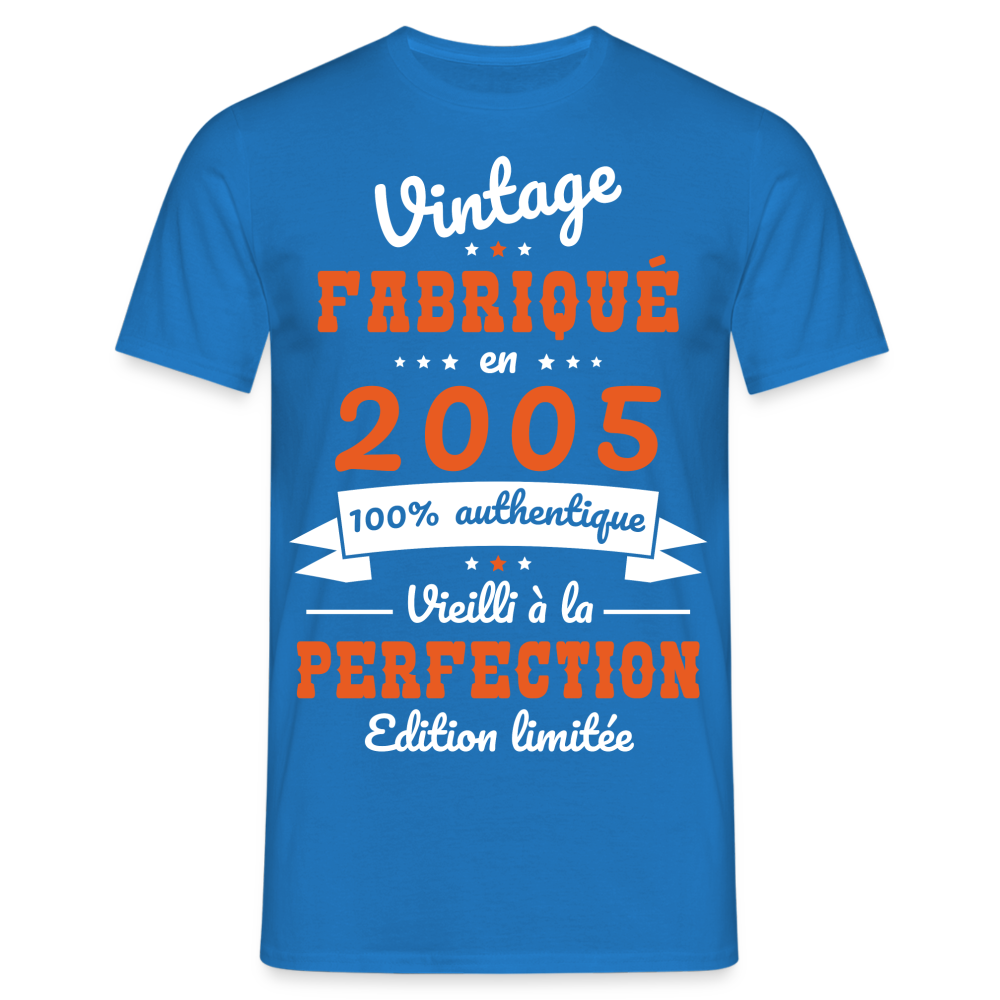 T-shirt Homme - Anniversaire 20 Ans - Vintage fabriqué en 2005 - bleu royal