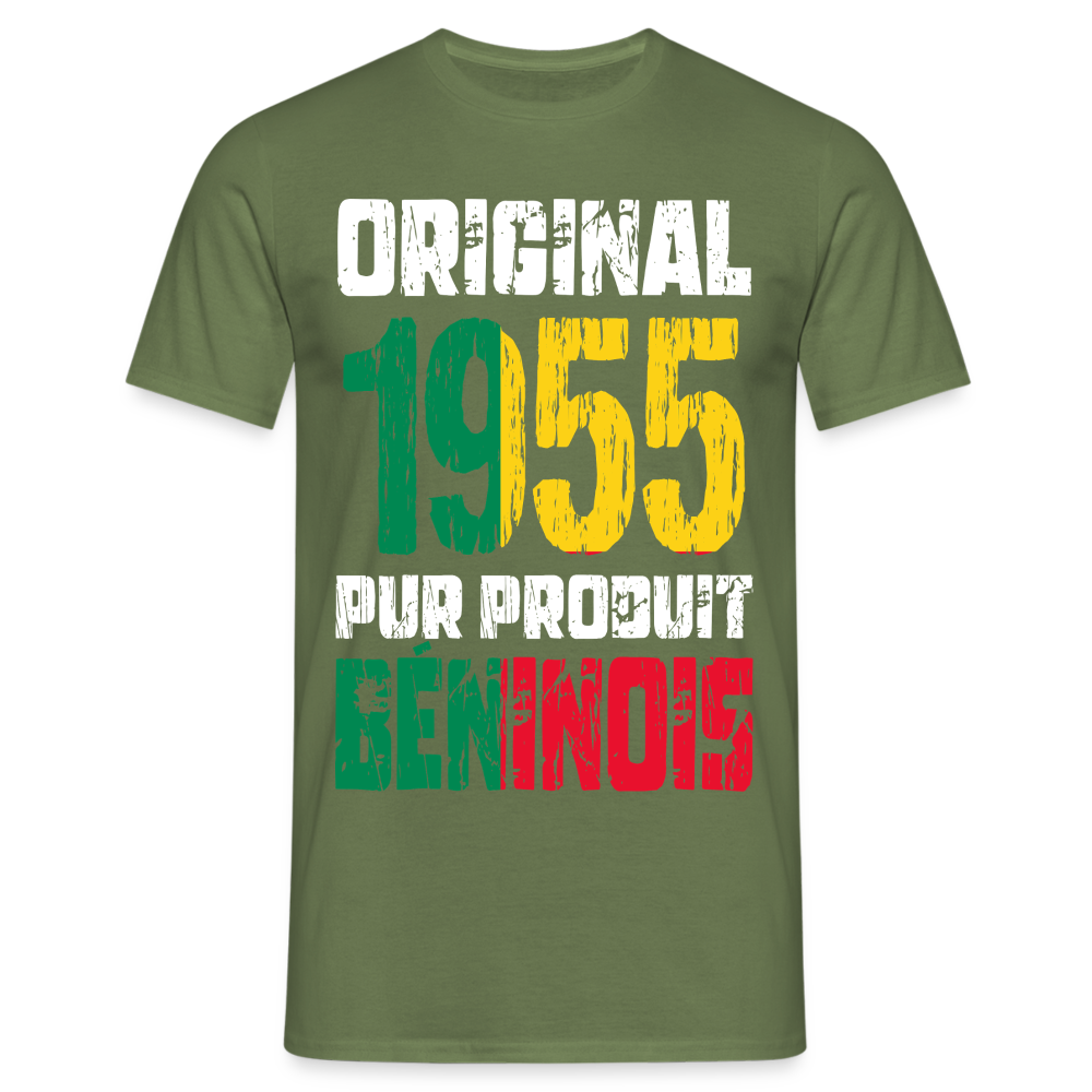 T-shirt Homme - Anniversaire 70 Ans - Original 1955 - Pur produit Béninois - vert militaire